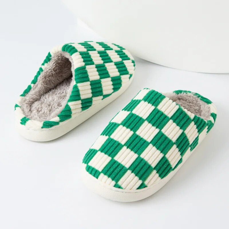 Νέες γυναικείες παντόφλες σκακιέρας για το σπίτι Χειμερινές απαλές ζεστές βελούδινες οικιακές τσουλήθρες Εσωτερική χοντρή σόλα Αντιολισθητικά παπούτσια για ζευγάρια