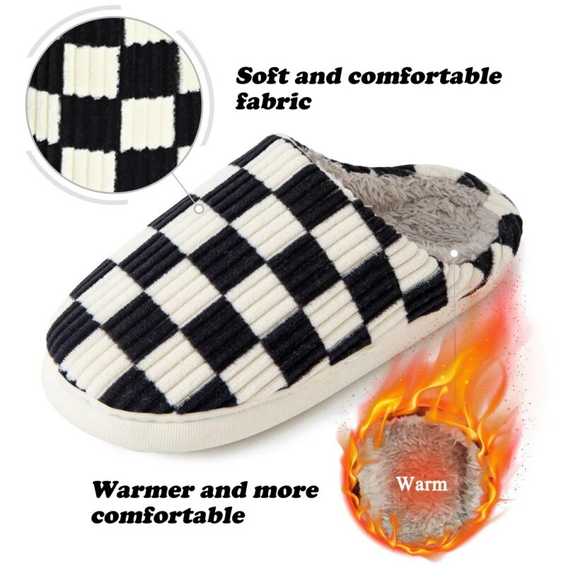 Νέες γυναικείες παντόφλες σκακιέρας για το σπίτι Χειμερινές απαλές ζεστές βελούδινες οικιακές τσουλήθρες Εσωτερική χοντρή σόλα Αντιολισθητικά παπούτσια για ζευγάρια