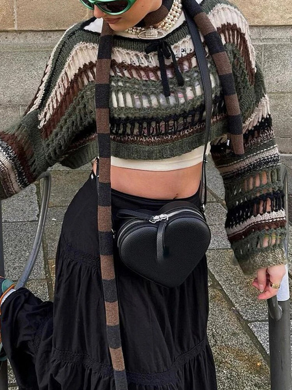 SUCHCUTE y2k Stripe Hollow Out Fishnet Džemperi Smock Crop Tops Sieviešu Fairycore Lielizmēra džemperis Grunge Goth Cloth свитер сетка