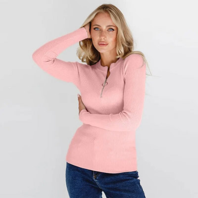 Solid O kakla rāvējslēdzēji Trikotāžas džemperis Sievietēm ar garām piedurknēm, savilkts, slaids džemperis Highstreet, mīksts, mājīgs džemperis 2023. gada ziema