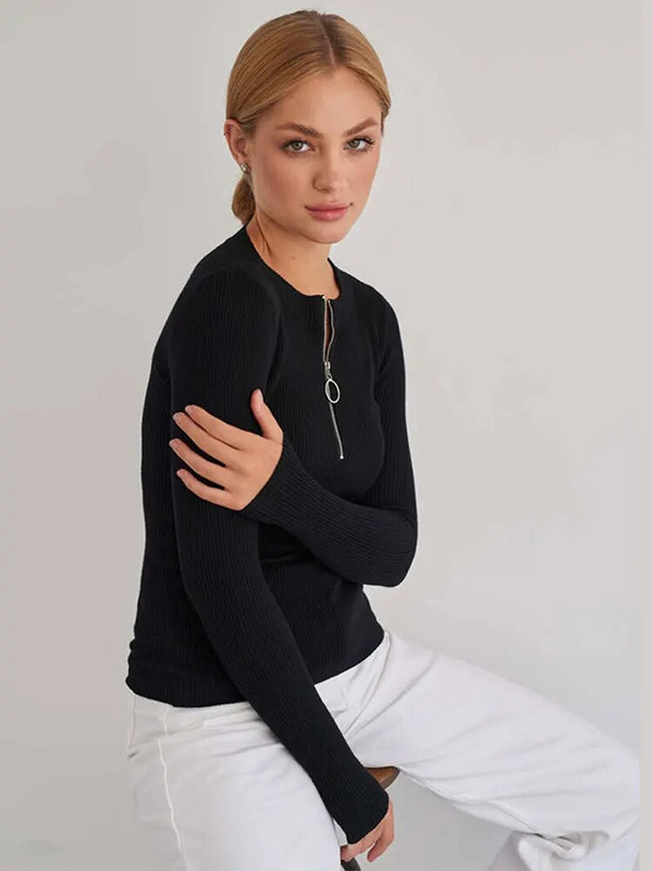 Solid O kakla rāvējslēdzēji Trikotāžas džemperis Sievietēm ar garām piedurknēm, savilkts, slaids džemperis Highstreet, mīksts, mājīgs džemperis 2023. gada ziema