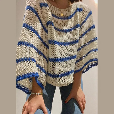 Sexy Skeleton Patchwork Džemperis Sieviešu Svītrai Brīvi Trikotāžas Topi Ērti Ikdienišķs Stilīgs Temperaments Piepilsētas džemperis Rudens Ziema