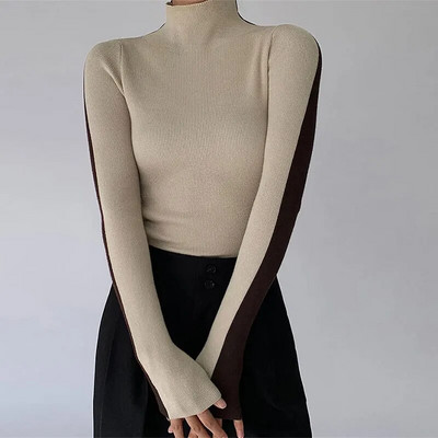 Garās piedurknes, šauras, sadursmes, džemperis, džemperis, bruņurupucis, trikotāžas krekls.