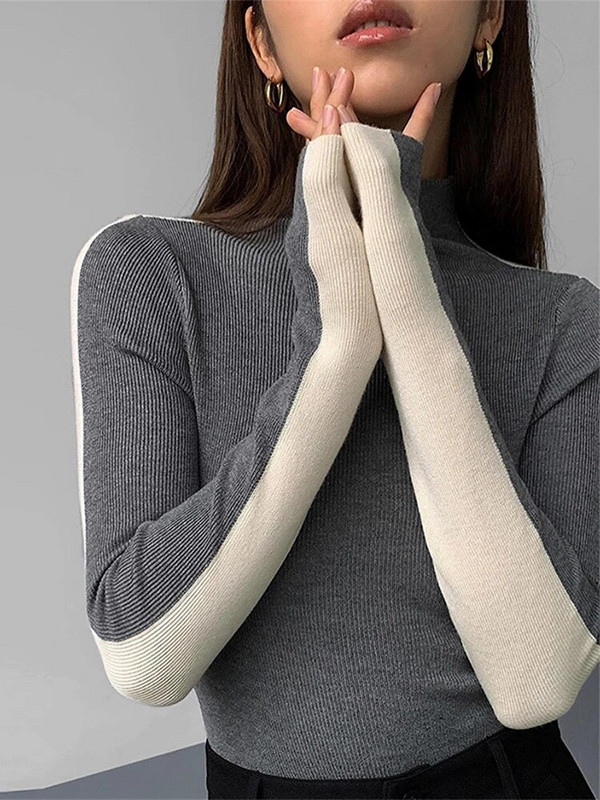 Garās piedurknes, šauras, sadursmes, džemperis, džemperis, bruņurupucis, trikotāžas krekls.