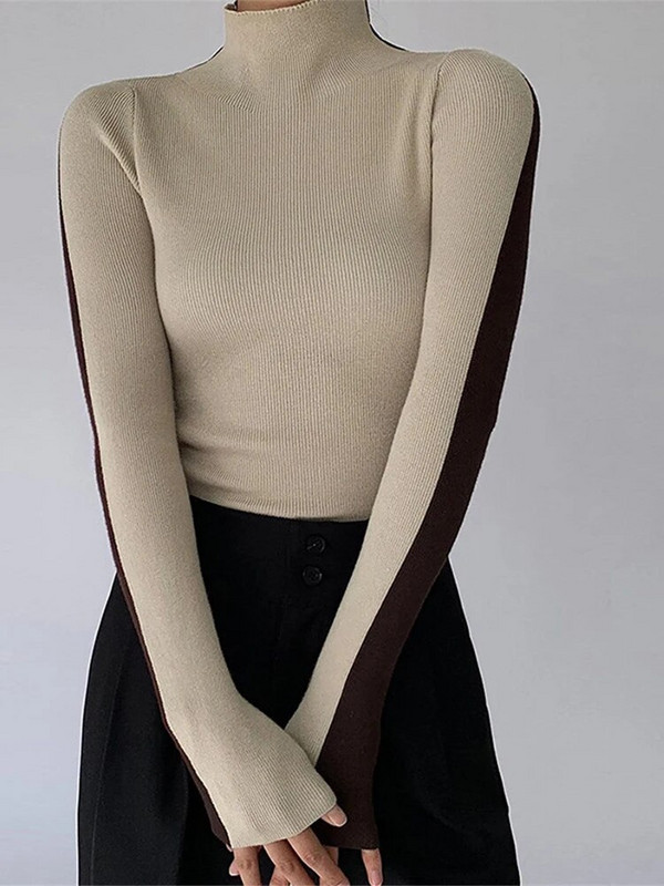 Garās piedurknes, šauras, sadursmes, džemperis, džemperis, bruņurupucis, trikotāžas krekls.