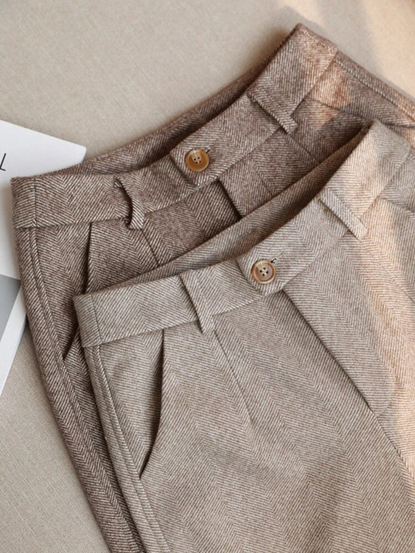 Vilnas Bikses Ikdienišķs Augsts Viduklis Biroja zīmulis Pantalones Sievietēm Jauns Rudens Ziemas Ol Spodnie Vilnas maisījums Uzvalks Bikses Korejas Broek