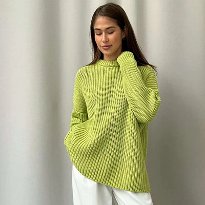 Solids O kakla biezs trikotāžas džemperis sievietēm ar garām piedurknēm, sagriezts džemperis, silts, elegants modes dizainera džemperis 2023. gada ziema