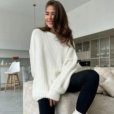 Solids O kakla biezs trikotāžas džemperis sievietēm ar garām piedurknēm, sagriezts džemperis, silts, elegants modes dizainera džemperis 2023. gada ziema
