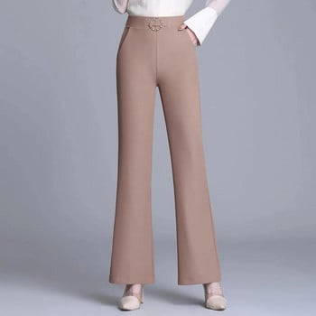 Apricot Slim Thin Flare Παντελόνι Γυναικείο Κορεάτικο καλοκαιρινό Pantalones De Mujer Cintura Alta Fashion Chic ελαστικό κομψό παντελόνι μέσης