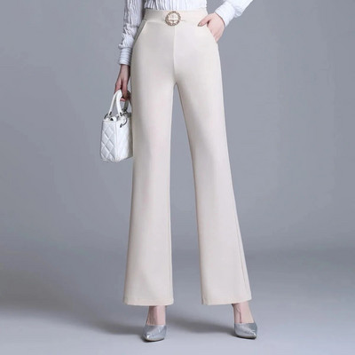 Apricot Slim Thin Flare Παντελόνι Γυναικείο Κορεάτικο καλοκαιρινό Pantalones De Mujer Cintura Alta Fashion Chic ελαστικό κομψό παντελόνι μέσης