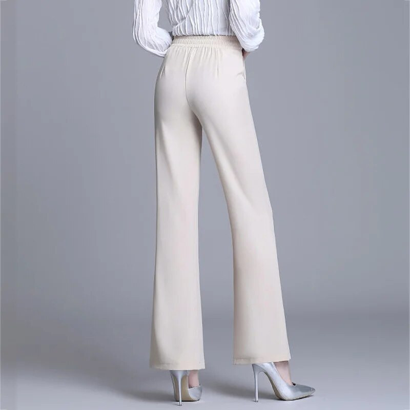 Apricot Slim Thin Flare Παντελόνι Γυναικείο Κορεάτικο καλοκαιρινό Pantalones De Mujer Cintura Alta Fashion Chic ελαστικό κομψό παντελόνι μέσης