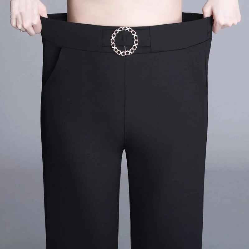 Apricot Slim Thin Flare Παντελόνι Γυναικείο Κορεάτικο καλοκαιρινό Pantalones De Mujer Cintura Alta Fashion Chic ελαστικό κομψό παντελόνι μέσης