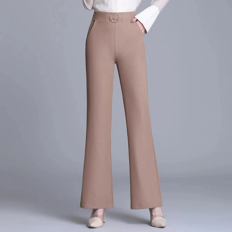 Apricot Slim Thin Flare Παντελόνι Γυναικείο Κορεάτικο καλοκαιρινό Pantalones De Mujer Cintura Alta Fashion Chic ελαστικό κομψό παντελόνι μέσης