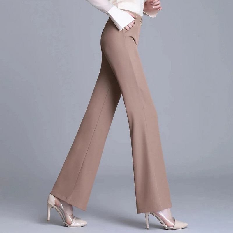 Apricot Slim Thin Flare Παντελόνι Γυναικείο Κορεάτικο καλοκαιρινό Pantalones De Mujer Cintura Alta Fashion Chic ελαστικό κομψό παντελόνι μέσης