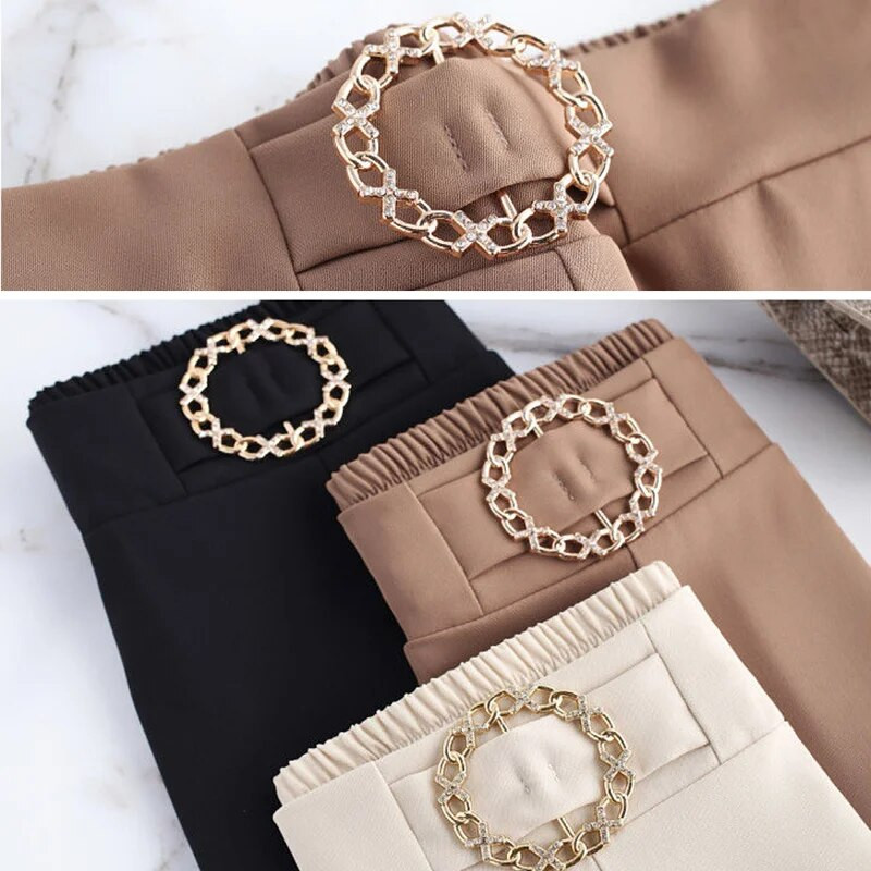 Apricot Slim Thin Flare Παντελόνι Γυναικείο Κορεάτικο καλοκαιρινό Pantalones De Mujer Cintura Alta Fashion Chic ελαστικό κομψό παντελόνι μέσης