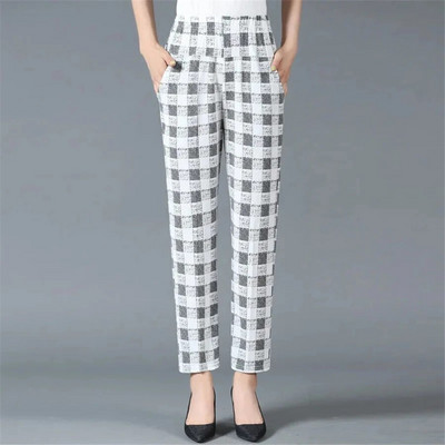 Oversize 4xl csíkos, magas derekú ceruzanadrág Női Alkalmi Egyenes nadrág Vintage Pantalones Tavaszi Ősz Alap Mom Spodnie Új