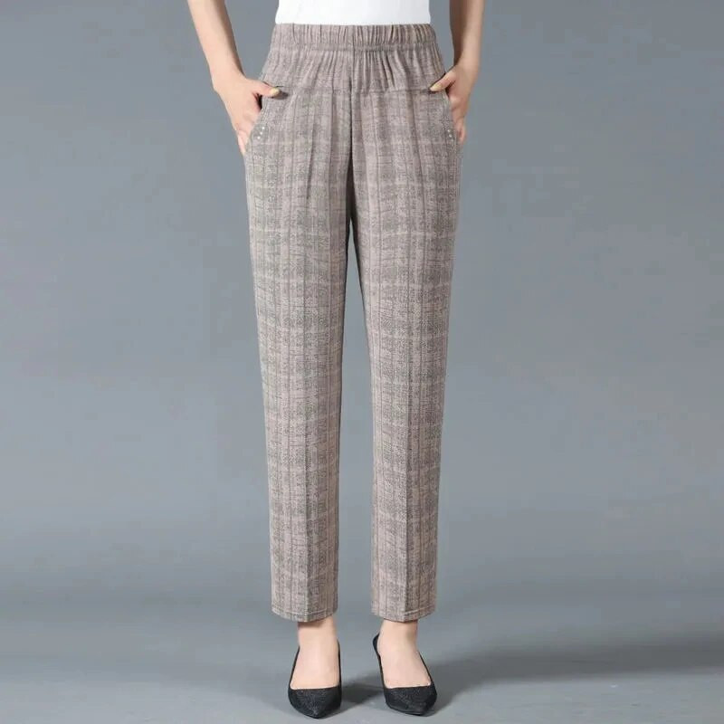 Oversize 4xl csíkos, magas derekú ceruzanadrág Női Alkalmi Egyenes nadrág Vintage Pantalones Tavaszi Ősz Alap Mom Spodnie Új