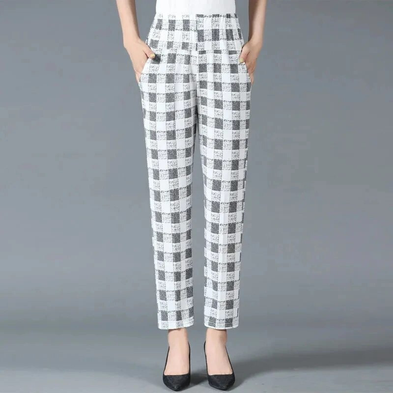 Oversize 4xl csíkos, magas derekú ceruzanadrág Női Alkalmi Egyenes nadrág Vintage Pantalones Tavaszi Ősz Alap Mom Spodnie Új
