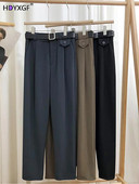 Κορεάτικο κοστούμι μόδας Παντελόνι Γυναικεία μανσέτες Άνοιξη φθινόπωρο casual ψηλόμεσο Μήκος στον αστράγαλο Κομψό γραφείο Γυναικείο παντελόνι χαρέμι με ζώνη
