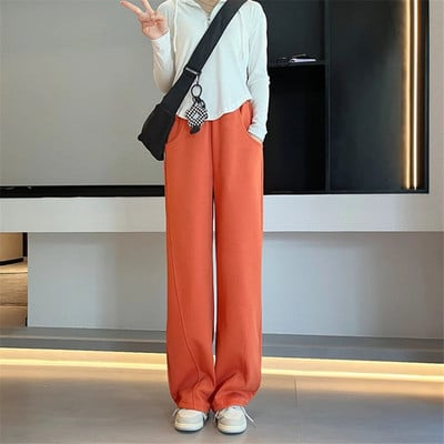 Vabad vabad elastsed kõrge vöökohaga laia säärega püksid naiste korea moe sirged pantalonid kevadised Harajuku kottis dressipüksid y2k uus