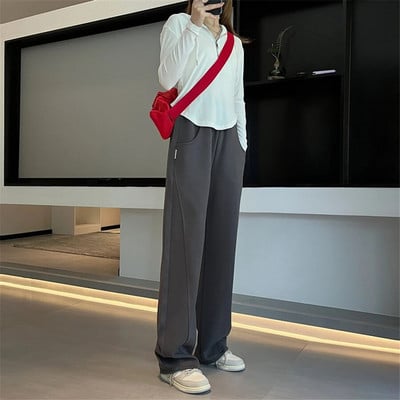 Vabad vabad elastsed kõrge vöökohaga laia säärega püksid naiste korea moe sirged pantalonid kevadised Harajuku kottis dressipüksid y2k uus