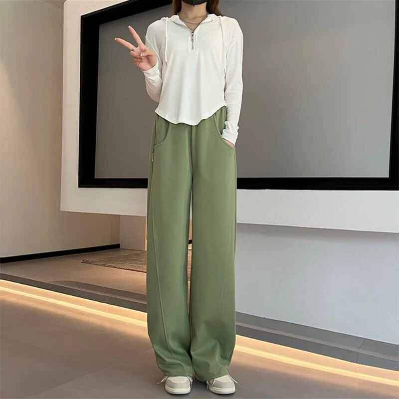 Vabad vabad elastsed kõrge vöökohaga laia säärega püksid naiste korea moe sirged pantalonid kevadised Harajuku kottis dressipüksid y2k uus