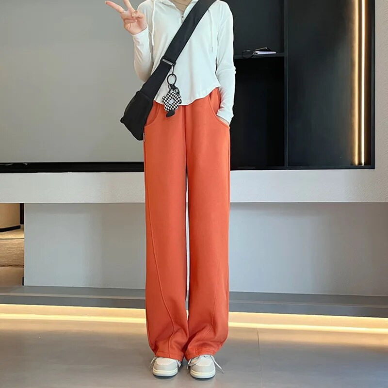 Vabad vabad elastsed kõrge vöökohaga laia säärega püksid naiste korea moe sirged pantalonid kevadised Harajuku kottis dressipüksid y2k uus