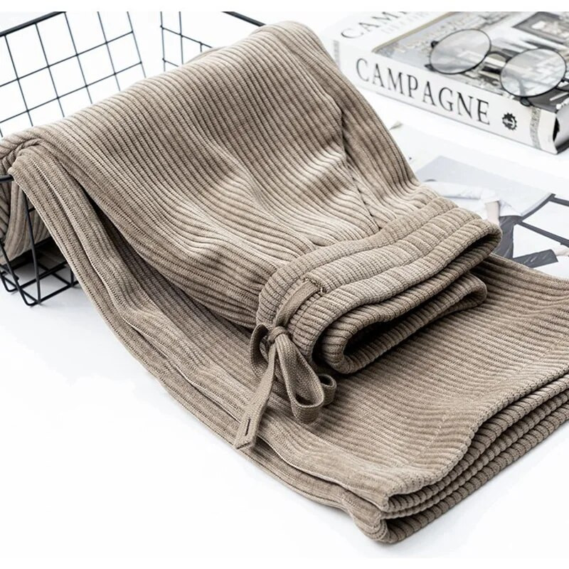 Γυναικείο παντελόνι Oversize 4xl με φαρδύ πόδι Μόδα κορδόνι ίσιο Pantalones φαρδύ παντελόνι Casual ελαστικό ψηλόμεσο κοτλέ παντελόνι