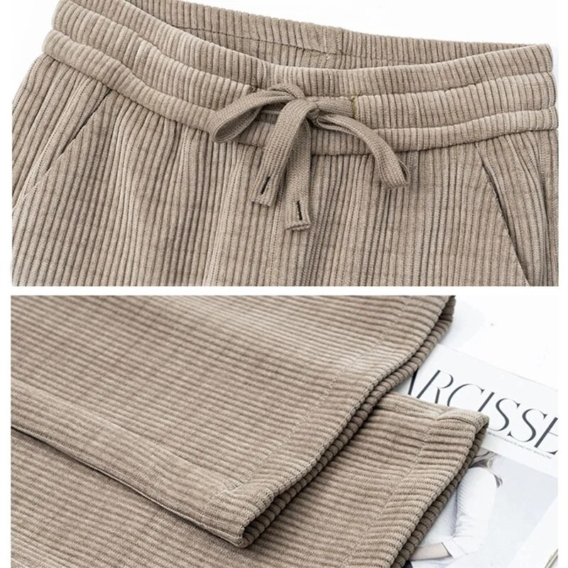 Γυναικείο παντελόνι Oversize 4xl με φαρδύ πόδι Μόδα κορδόνι ίσιο Pantalones φαρδύ παντελόνι Casual ελαστικό ψηλόμεσο κοτλέ παντελόνι