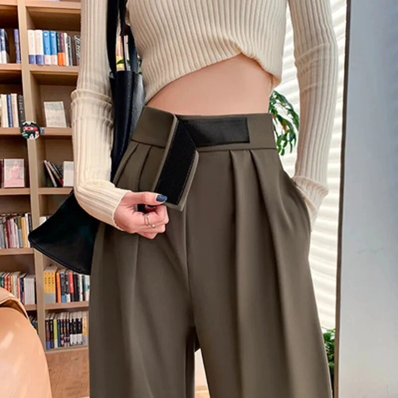 Korejiešu modes ar augstu vidukli Harēma uzvalki Bikses Sievietēm Brīvas Bikses Elegantas Biroja Sieviešu Klasiskās Bikses Ielu apģērbi Sieviešu Y2k