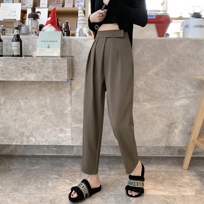 Korejiešu modes ar augstu vidukli Harēma uzvalki Bikses Sievietēm Brīvas Bikses Elegantas Biroja Sieviešu Klasiskās Bikses Ielu apģērbi Sieviešu Y2k