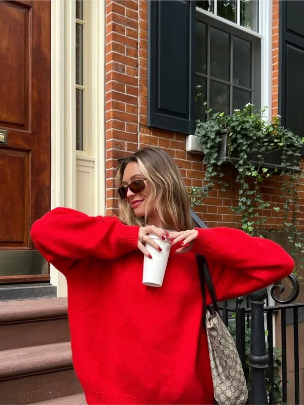 Sieviešu džemperi ar garām piedurknēm Trikotāžas džemperi ar īsu kakla izgriezumu, silti, brīvi džemperi Sieviešu rudens ziemas modes rievu ikdienas džemperis