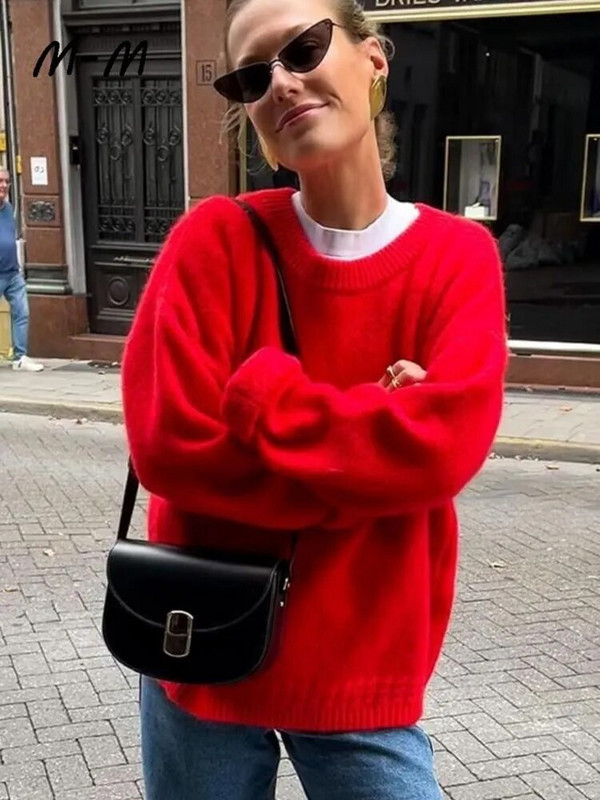 Sieviešu džemperi ar garām piedurknēm Trikotāžas džemperi ar īsu kakla izgriezumu, silti, brīvi džemperi Sieviešu rudens ziemas modes rievu ikdienas džemperis