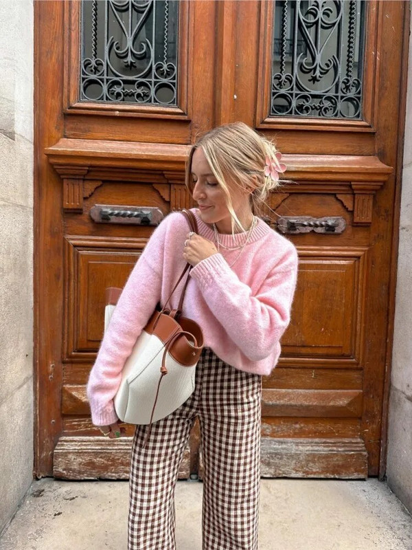 Sieviešu džemperi ar garām piedurknēm Trikotāžas džemperi ar īsu kakla izgriezumu, silti, brīvi džemperi Sieviešu rudens ziemas modes rievu ikdienas džemperis