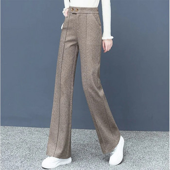 Μεγάλο μέγεθος χοντρό μαλλί ίσιο παντελόνι Κορεατικού στυλ Γυναικείο παντελόνι με φαρδύ πόδι Γυναικείο χειμερινό καθημερινό νέο ψηλόμεσο φαρδύ παντελόνι