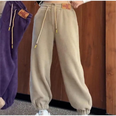 Vastag nadrág női kordbársony tömör alkalmi meleg melegítőnadrág női 2023 téli rugalmas derék divat puha szőrme nadrág női