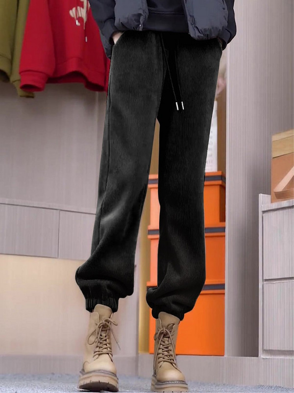 Vastag nadrág női kordbársony tömör alkalmi meleg melegítőnadrág női 2023 téli rugalmas derék divat puha szőrme nadrág női