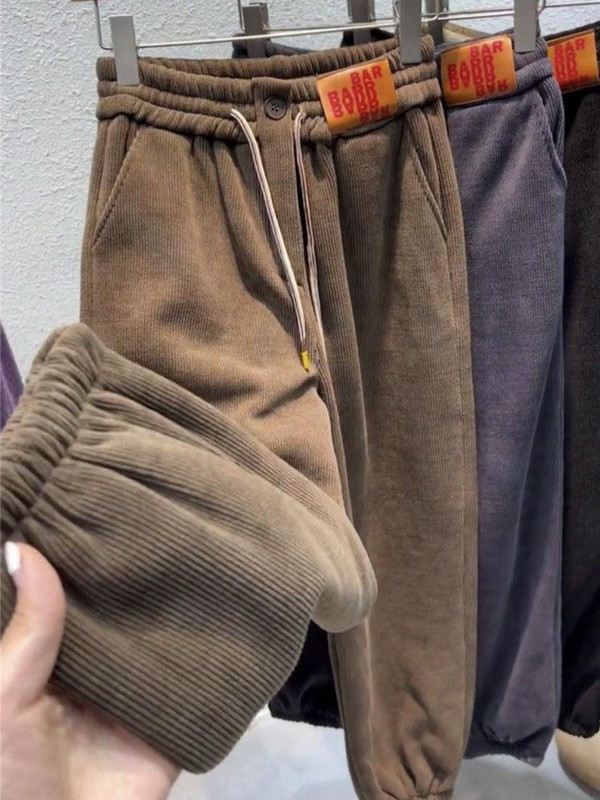 Vastag nadrág női kordbársony tömör alkalmi meleg melegítőnadrág női 2023 téli rugalmas derék divat puha szőrme nadrág női