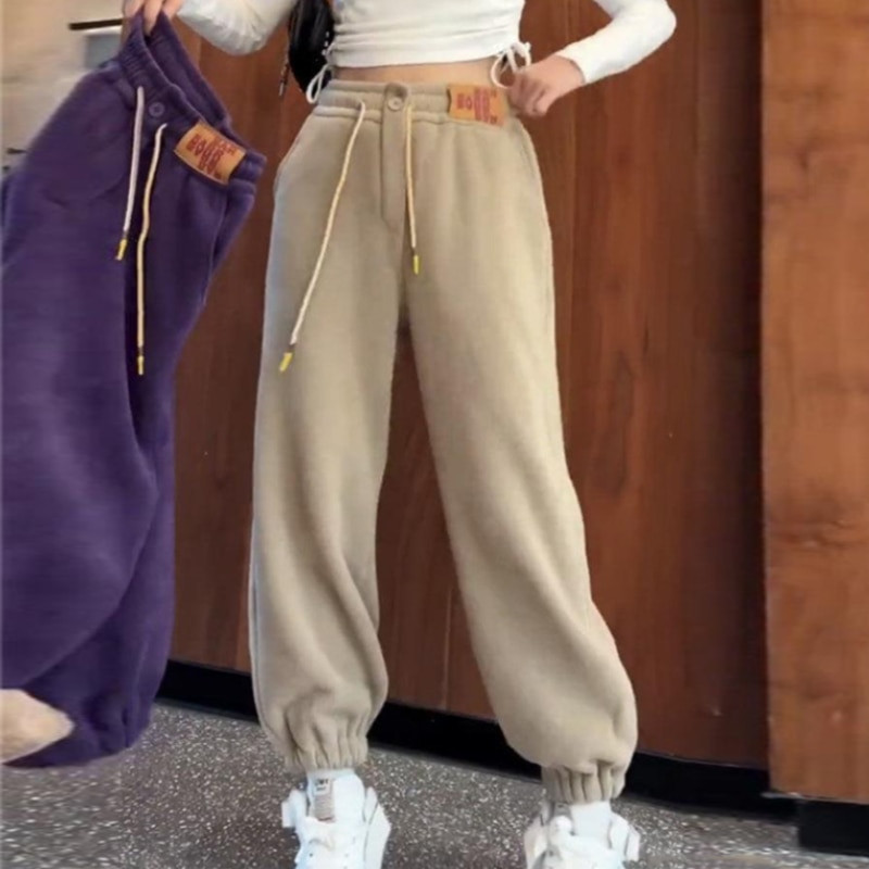 Vastag nadrág női kordbársony tömör alkalmi meleg melegítőnadrág női 2023 téli rugalmas derék divat puha szőrme nadrág női