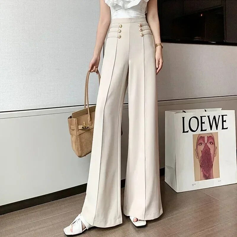 2023. gada jauns rudens un ziemas sieviešu modes, brīvas bikses, kas ir aizpogātas ar vidukli, ikdienišķas, taisnas sieviešu bikses