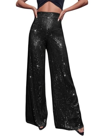 KMBANGI Γυναικεία παγιέτα Flare Παντελόνι Ψηλόμεση Sparkle Glitter Φαρδύ πόδι Φαρδύ παντελόνι Παντελόνι για πάρτι Clubwear (C-Champagne Sparkle