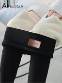 ATHVOTAR Bikses Sieviešu ziemas Fleece Bieza Jēra Vilna Ārējais Nodilums Termiski Augsts Viduklis Legingi Siltas Slim Melns Samta Sieviešu Bikses