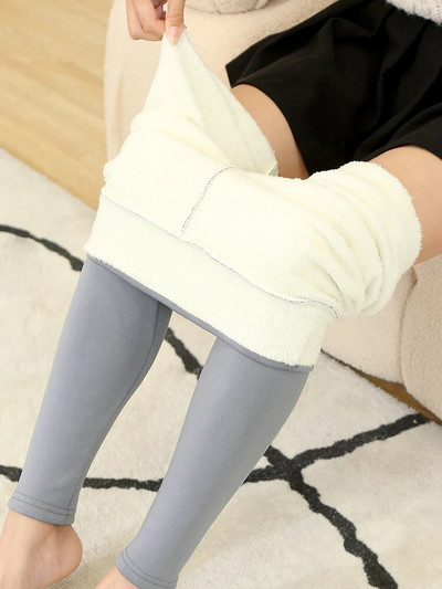 ATHVOTAR Bikses Sieviešu ziemas Fleece Bieza Jēra Vilna Ārējais Nodilums Termiski Augsts Viduklis Legingi Siltas Slim Melns Samta Sieviešu Bikses