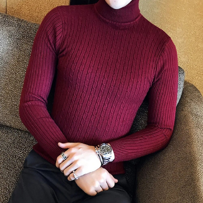 Őszi és téli garbó, meleg divat, egyszínű pulóver Férfi pulóver Slim Pullover férfi Kötött pulóver Alsó ing