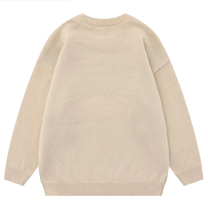 Hiphopa lielizmēra neglīti trikotāžas džemperi vīriešiem Harajuku acu raksts ar izšuvumu džemperis Retro ikdienišķs brīvs O veida kakla Y2K džemperis unisex