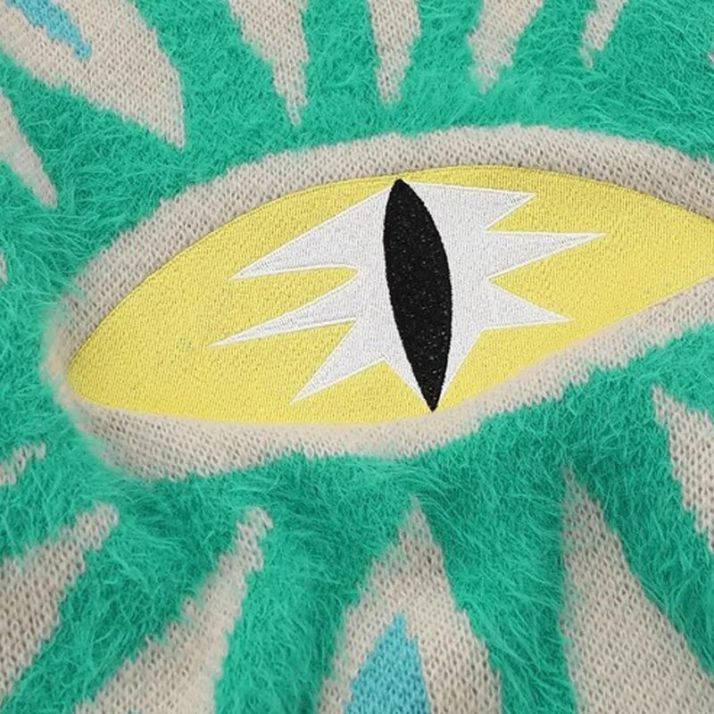 Hiphopa lielizmēra neglīti trikotāžas džemperi vīriešiem Harajuku acu raksts ar izšuvumu džemperis Retro ikdienišķs brīvs O veida kakla Y2K džemperis unisex