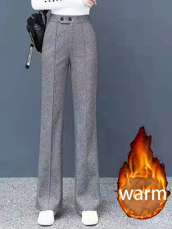 Ziemas bieza vilna oficiāla biroja bikses. Sieviešu bikses ar platām kājām korejiešu modes ar augstu vidukli Taisnas bikses ikdienišķas, mājīgas liela izmēra 3xl bikses