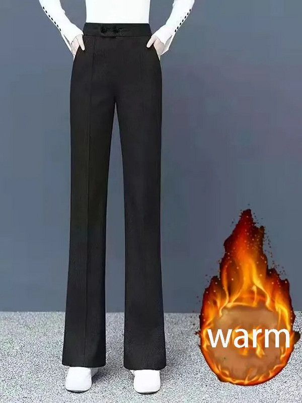 Ziemas bieza vilna oficiāla biroja bikses. Sieviešu bikses ar platām kājām korejiešu modes ar augstu vidukli Taisnas bikses ikdienišķas, mājīgas liela izmēra 3xl bikses