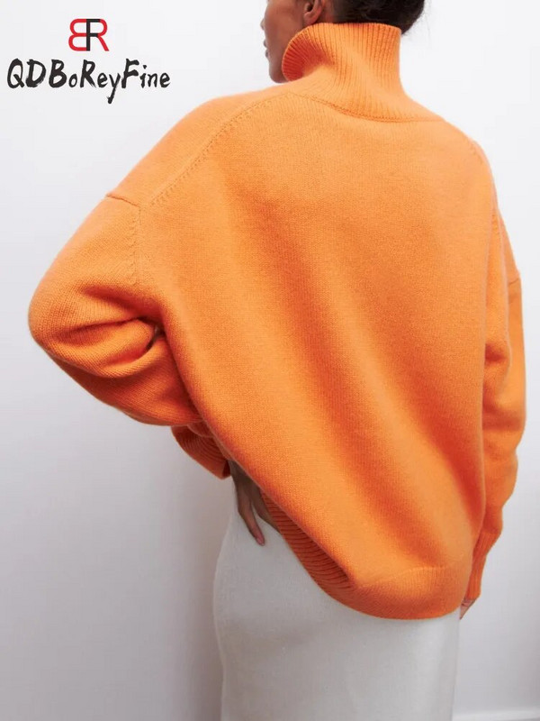 Ziemas sieviešu džemperis ar bruņurupuču apkakli Lielizmēra tops ar garām piedurknēm rudens gadījuma brīvs džemperis, balts biezs, silti, trikotāžas džemperi sievietēm