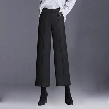 Oversize 4Xl Formal Pinstripe Παντελόνι Φαρδύ πόδι Ψηλή μέση Εργασία Pantalones Φθινοπωρινό Loose Blend Μάλλινο Παντελόνι Γυναικείο